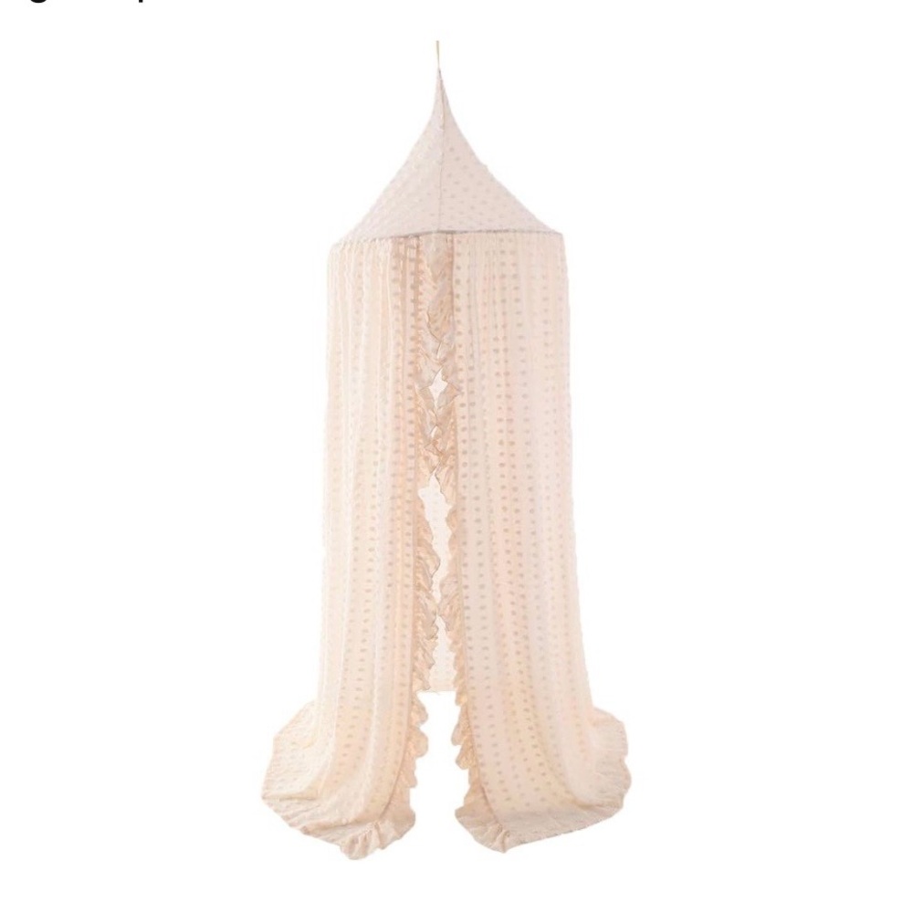 Wonder Space Elegant Kids Bed Canopy - Lace Gauze Mesh with Pompoms, Fairy Dream
